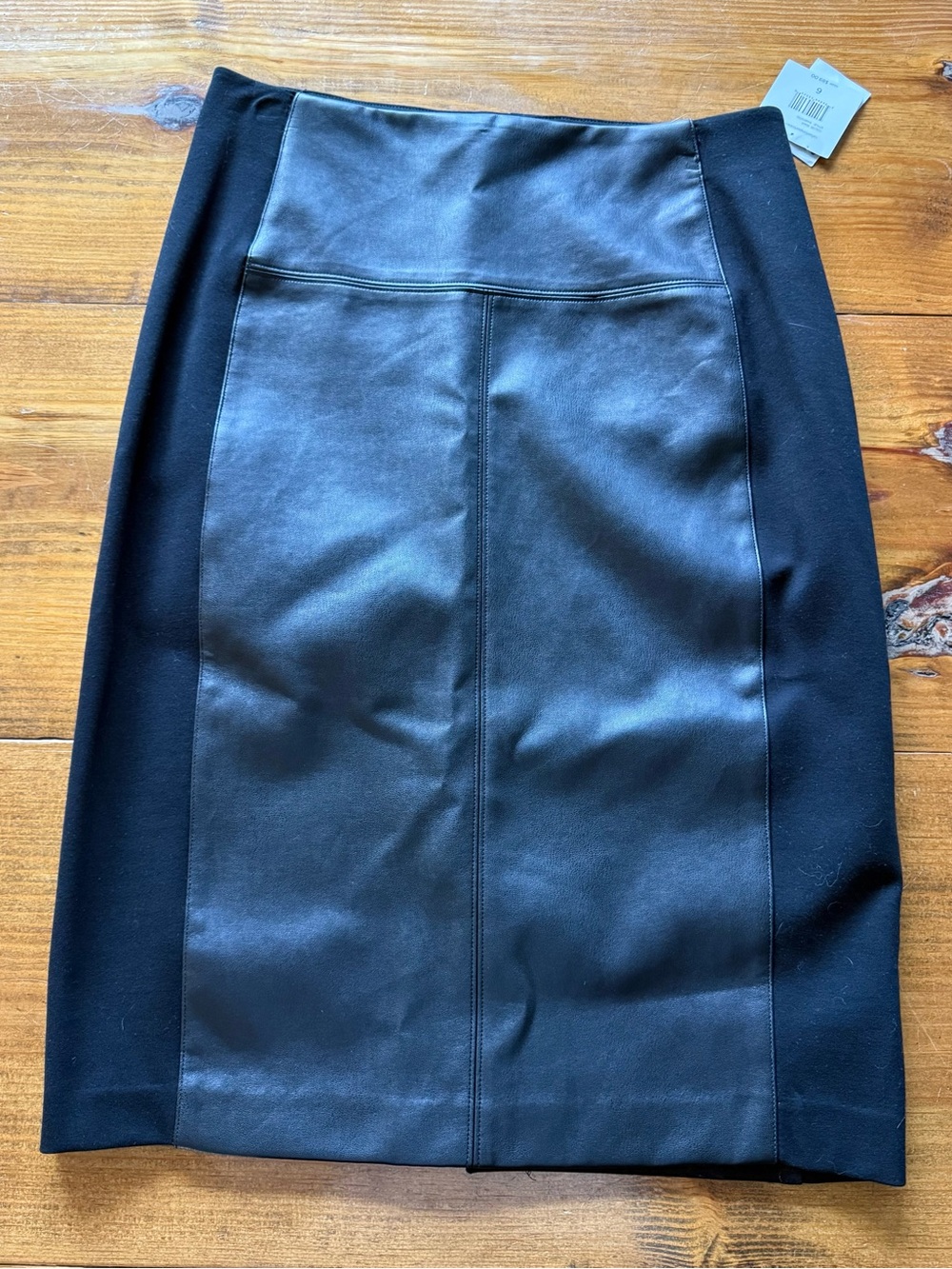 Rafaella Black Faux Leather and Knit Panel Pencil Skirt